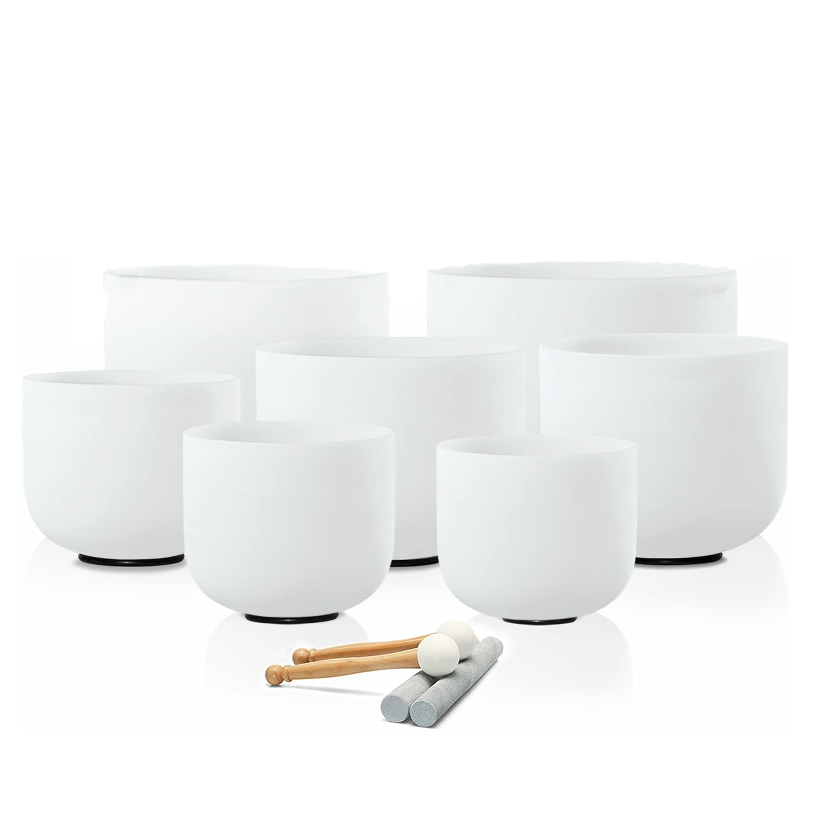 Crystal White Singing Bowls from Twichery for chakra healing, calming meditation, energy work, vibrational healing, uncrossing, luck, money, hoodoo, voodoo spell casting