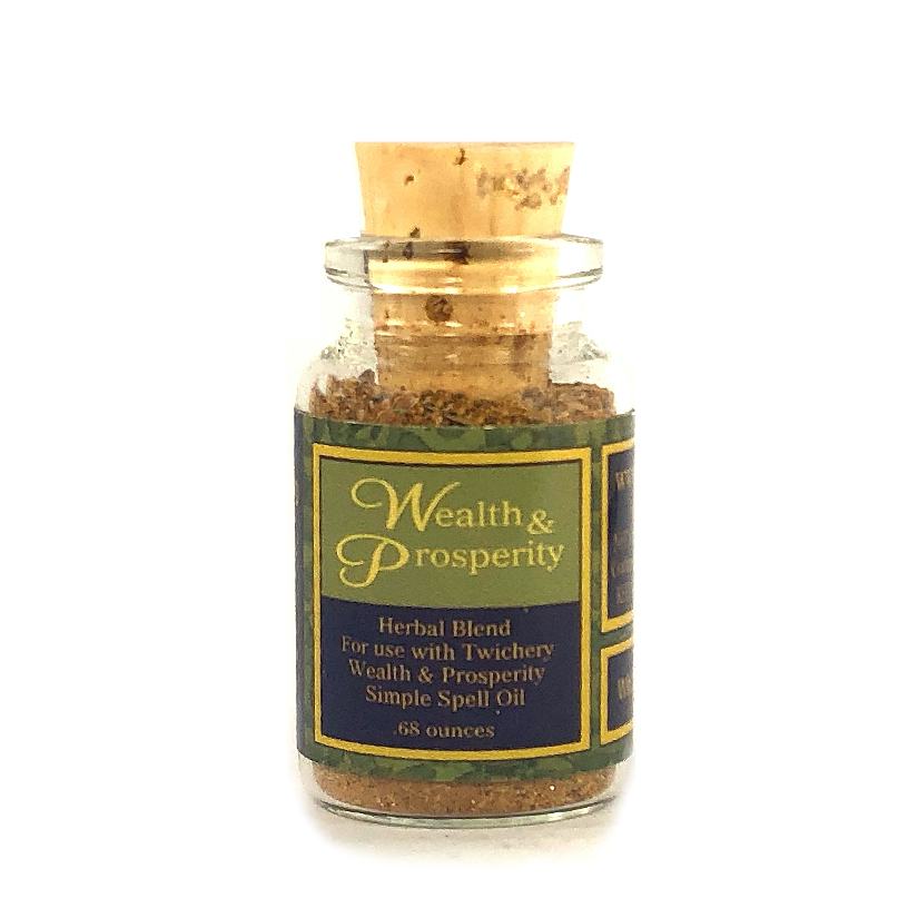 Twichery Wealth & Prosperity Herbal is for wealth consciousness, money drawing, long-term prosperity. Hoodoo, Voodoo, Wicca, Pagan, Santeria, Witchcraft.