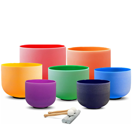 Rainbow Crystal Singing Bowls for healing, chakra balancing, psychological healing, reiki, energy balancing. Hoodoo, Voodoo, Wicca, Pagan, India, Vedic