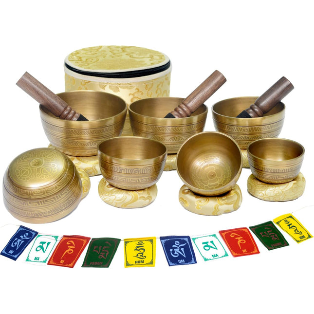 Seven Nepalese Prayer Sound Bowls with Mallets, healing, witchcraft, hoodoo, twichery, witchcraft, traditional witchcraft, pagan, blessing, uncrossing