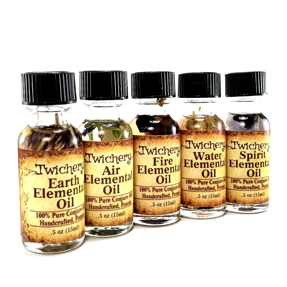 Twichery Elemental Oils are for connecting with your deities and guides within the realms of Earth, Air, Fire, Water, and Spirit Hoodoo Voodoo Wicca Pagan Traditional Witchcraft