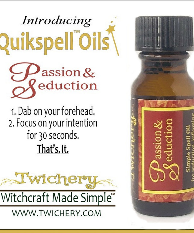 Twichery Passion & Seduction Quikspell Oil for insane lust, passion, seduction and magickal stamina, Hoodoo, Voodoo, Wicca, Pagan, Witchcraft Made Simple