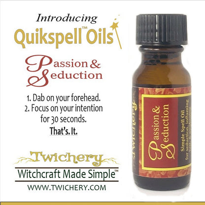 Twichery Passion & Seduction Quikspell Oil for insane lust, passion, seduction and magickal stamina, Hoodoo, Voodoo, Wicca, Pagan, Witchcraft Made Simple