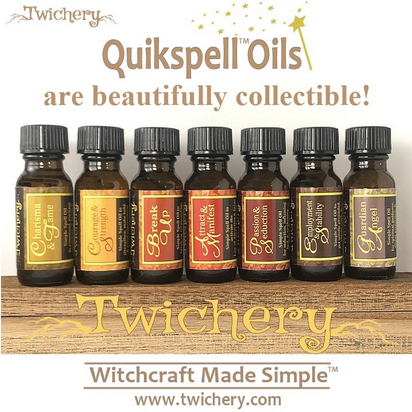 Collect all 24 Twichery Quikspell Oils for all your magickal needs, including fertility and an abundant harvest! Hoodoo, Voodoo, Wicca, Witchcraft Made Simple