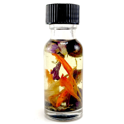 .5 ounce bottle of Twichery Attraction Hoodoo ritual oil with traditional herbs used for drawing love, opportunity, and favorable attention.