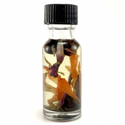 .5 ounce bottle of Twichery Attraction Ritual Oil with herbs for drawing love, favorable attention, luck.