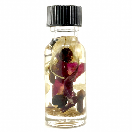 .5 ounce bottle of Twichery Come To Me ritual oil used in hoodoo love and romance spells.