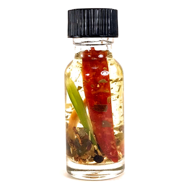 .5 ounce bottle of Twichery Uncrossing Oil containing peppers, garlic, and cleansing herbs to remove negativity and curses.
